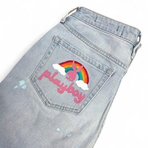 Hollister Curvy Ultra‎ High Rise Mom Light Blue Jeans W26 L27 Playboy Rainbow